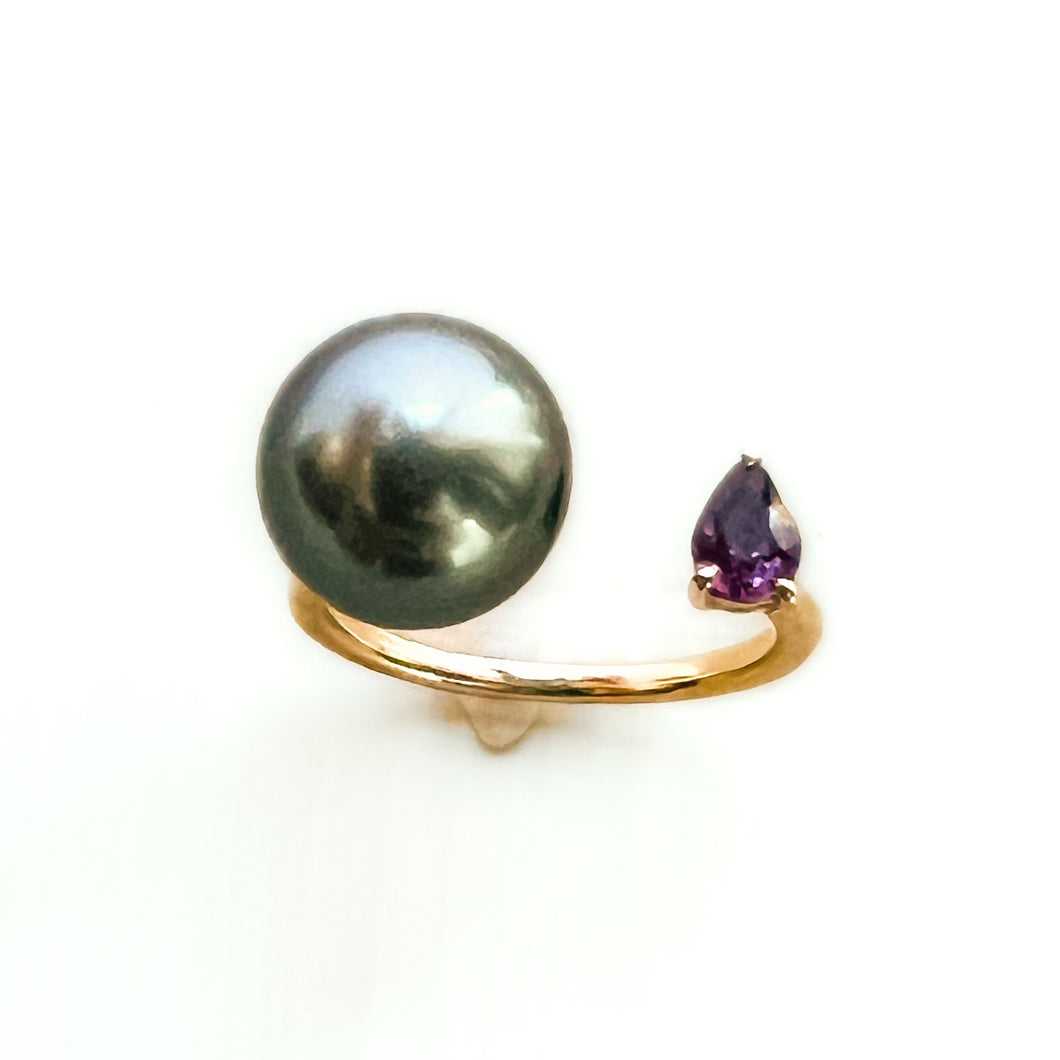 pearl&stone open ring